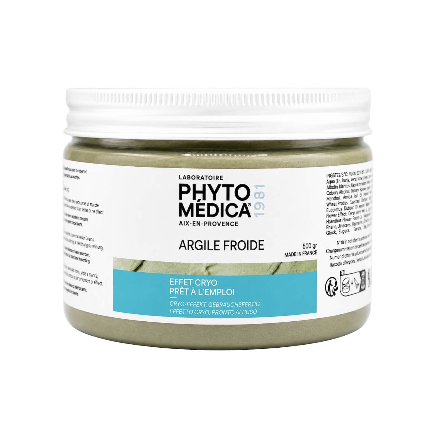 Pot de 500 g de masque-corps réfrigérant Argile froide Phytomédica